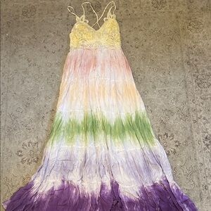 NWT MED Multicolor Tie-Dye Maxi Dress